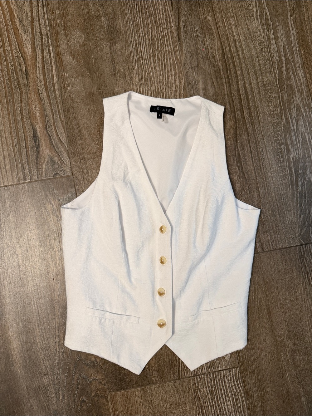1. STATE White Button-Front Women's Vest with Gold Buttons